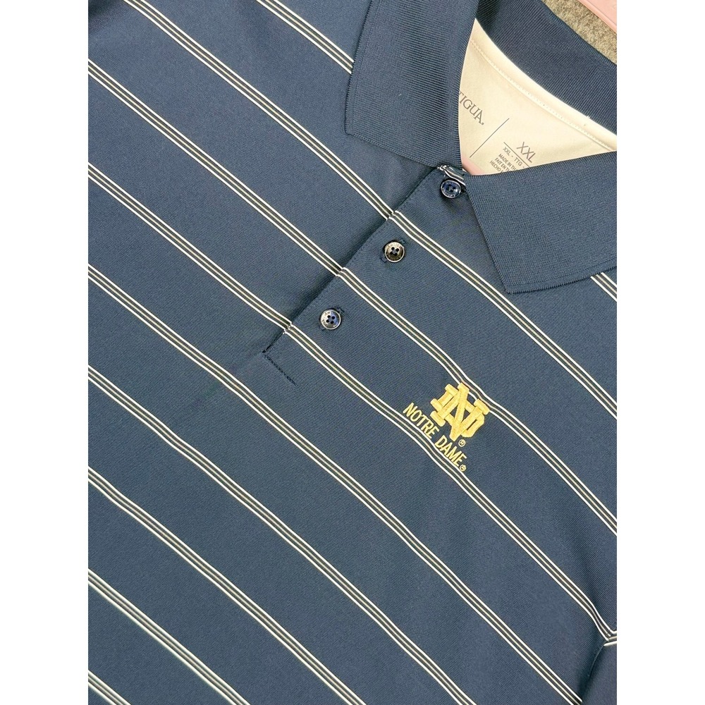 Antigua Mens Notre Dame Fighting Irish Striped Polo Shirt Navy Blue XXL